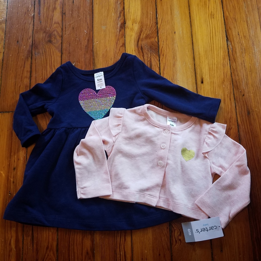 Carter's‎ Baby Girl's Heart Dress Cardigan Set 6 M